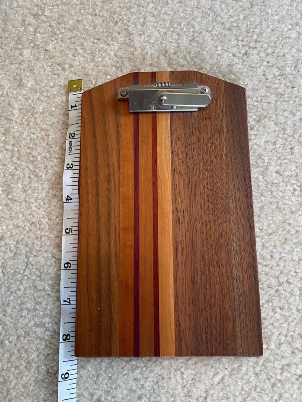 Hand Crafted Wood Clipboard with Brown and Red Inlay